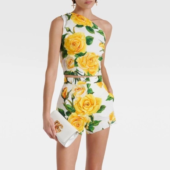 Dolce & Gabbana one shoulder yellow rose floral print top - Picture 1 of 8